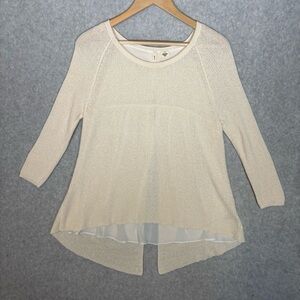 Anthropologie Moth Split-Back Knit Sweater w/ Sheer Layer-Cream-Women Medium